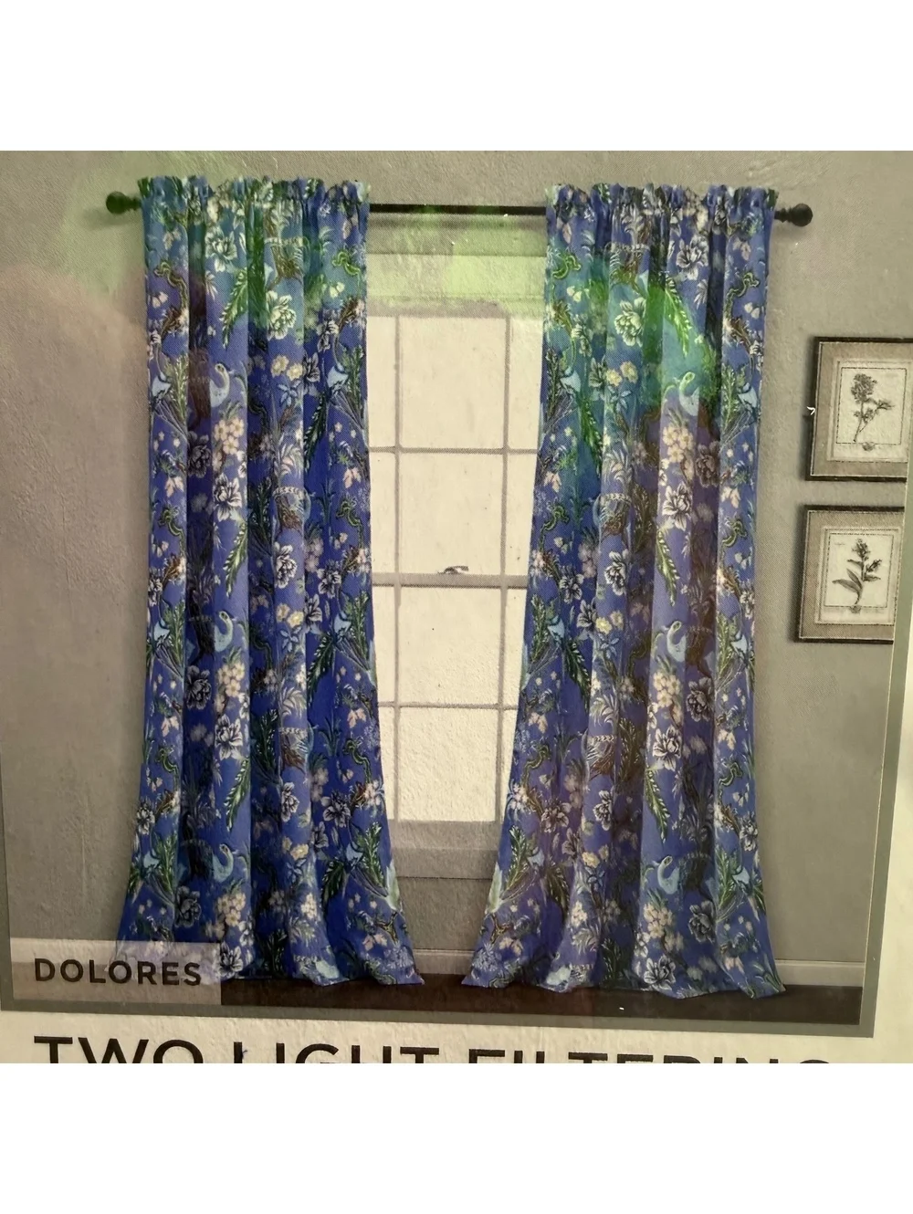 Lush Decor Two Light Filtering Window Panels Curtains 52 X 84 +2 Blue Floral 957